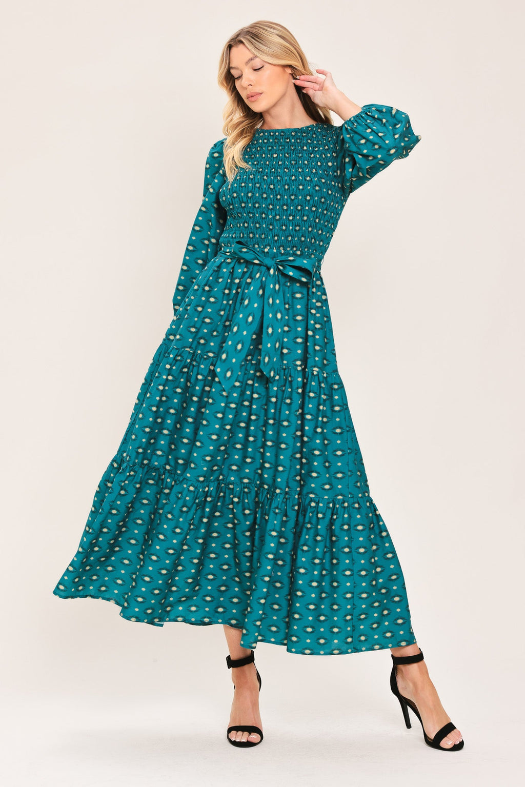Flying Tomato Ocean Dot Ruffle Woven Midi Dress