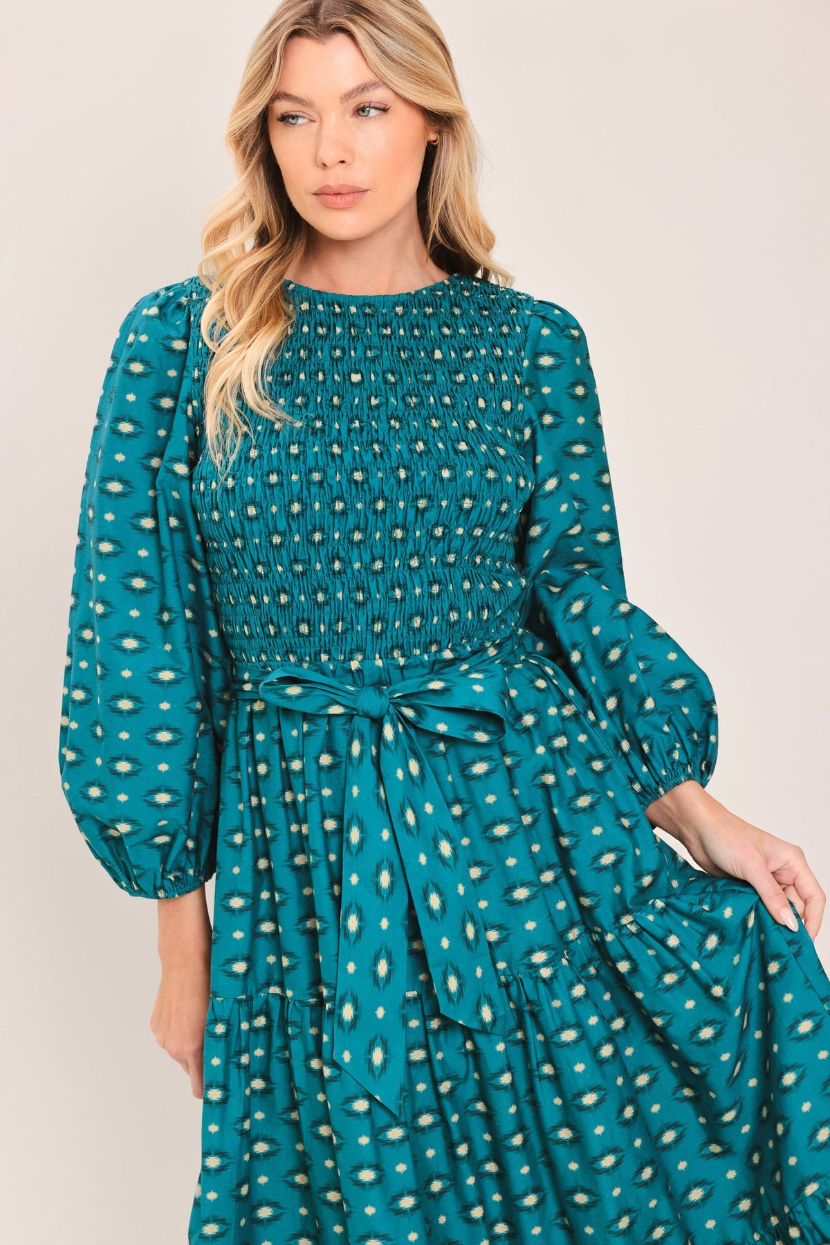 Flying Tomato Ocean Dot Ruffle Woven Midi Dress