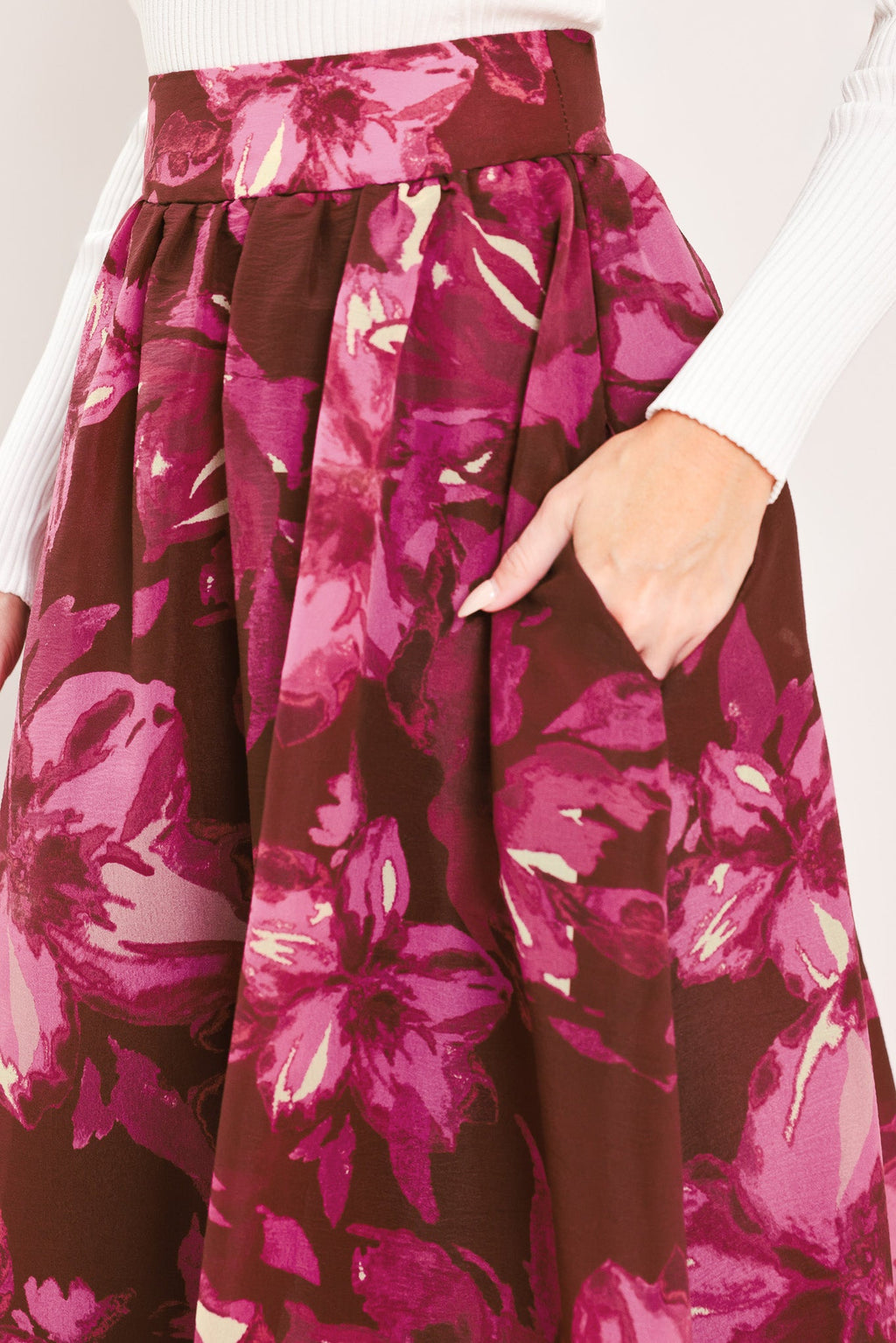 Flying Tomato Magenta Bloom Burgundy Floral Maxi Skirt