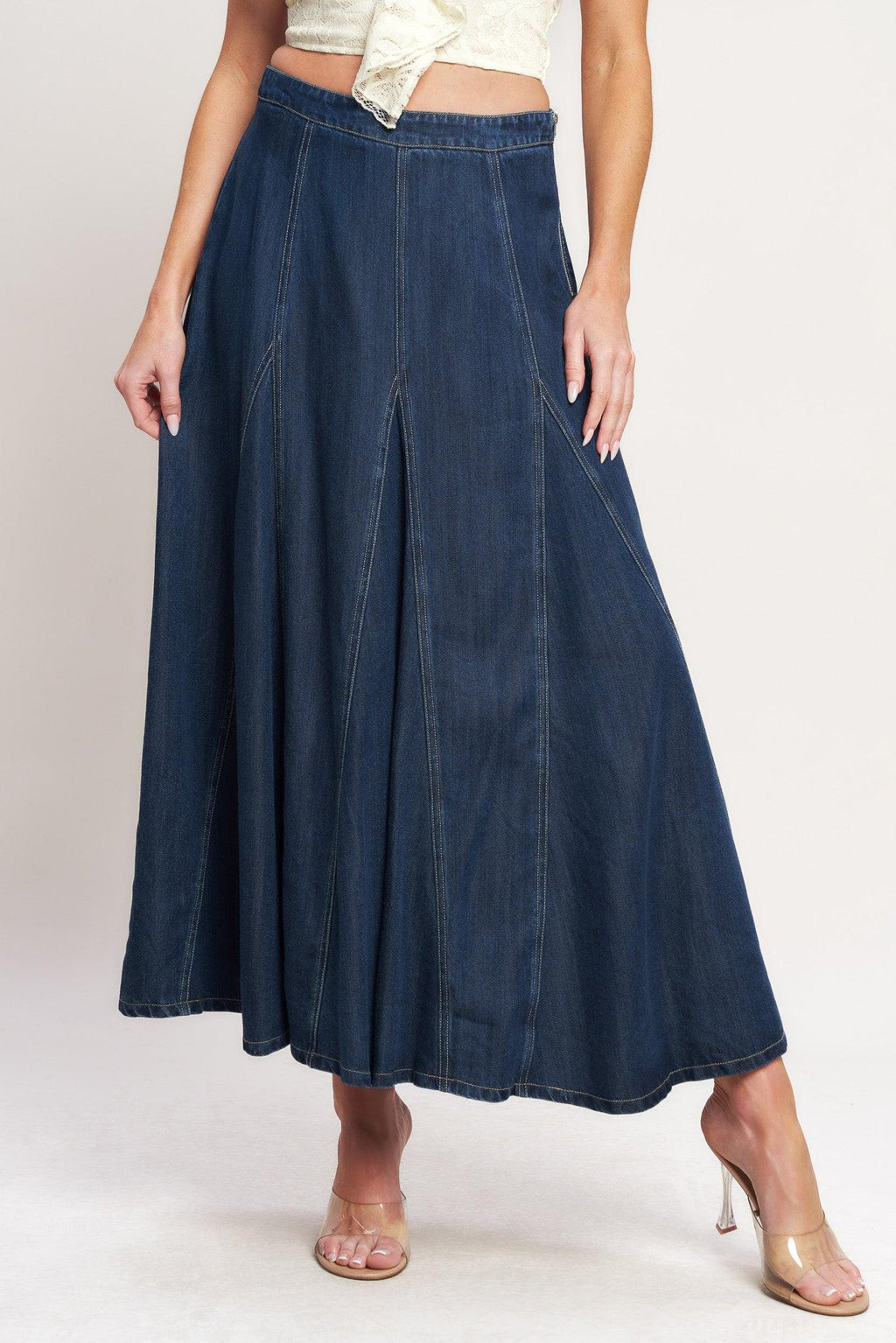 Flying Tomato - Denim Balance Woven Circle Skirt