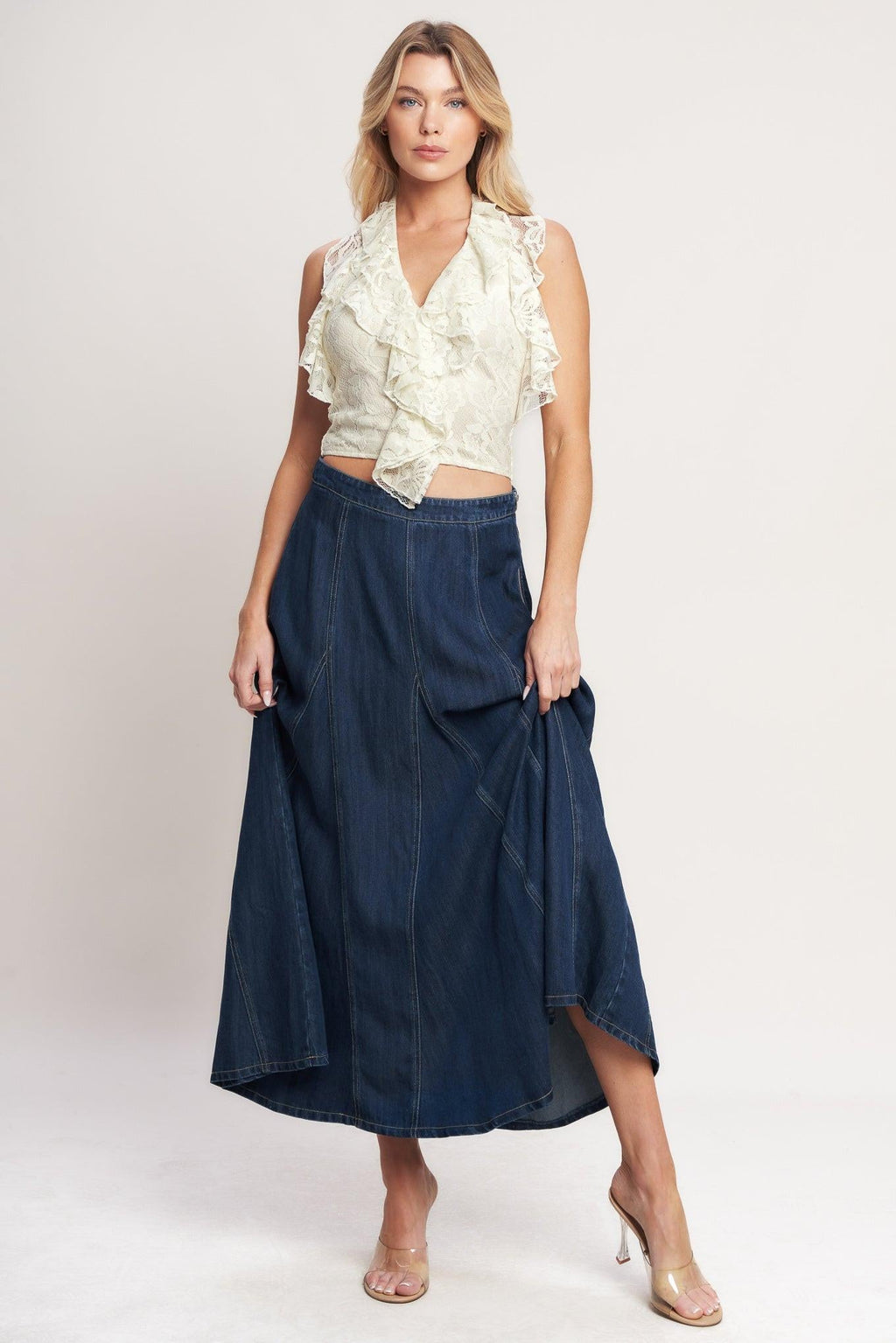 Flying Tomato - Denim Balance Woven Circle Skirt