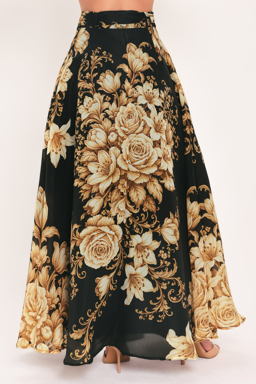 Flying Tomato Moonlit Garden Belted Floral Maxi Skirt