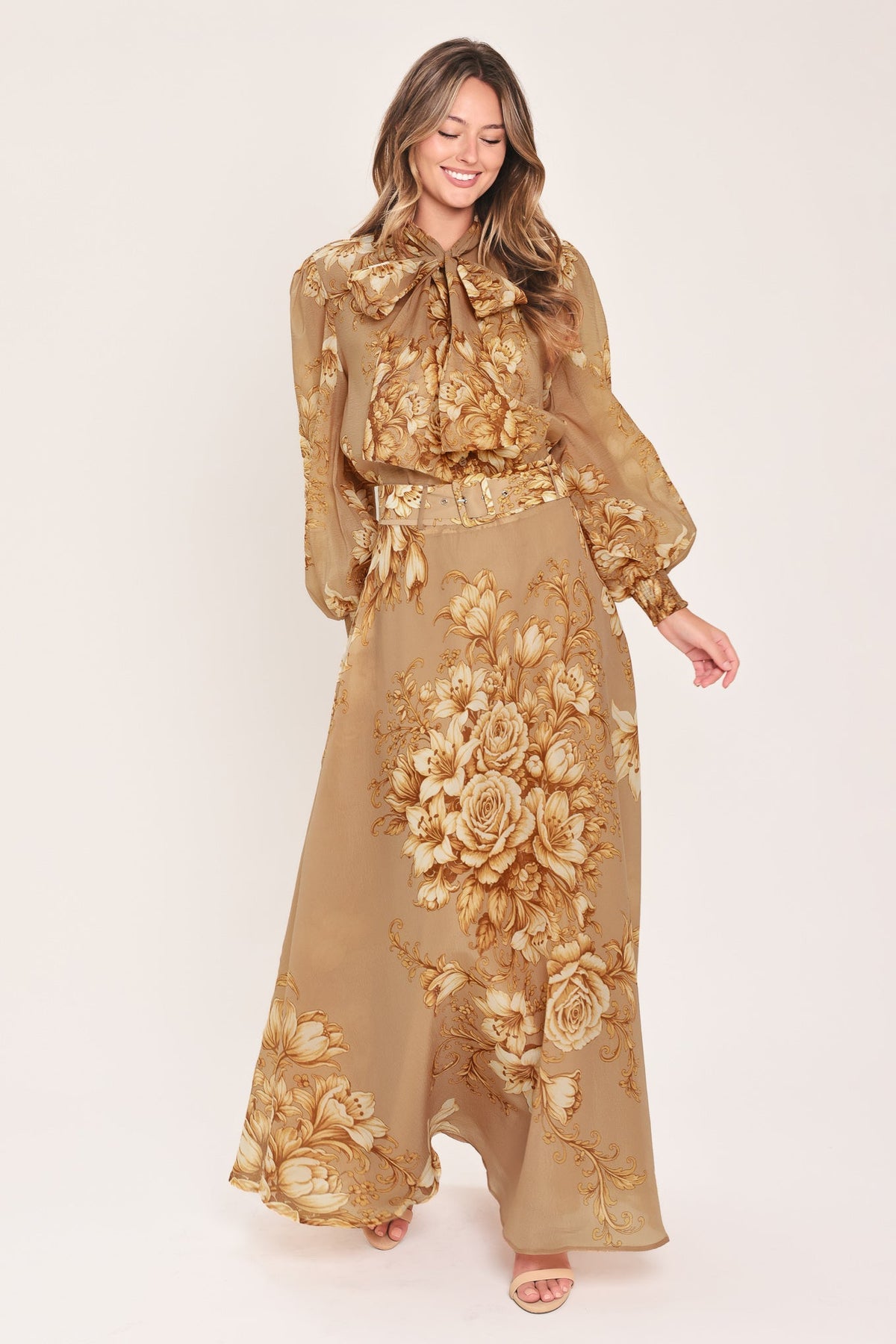 Flying Tomato Moonlit Garden Belted Floral Maxi Skirt