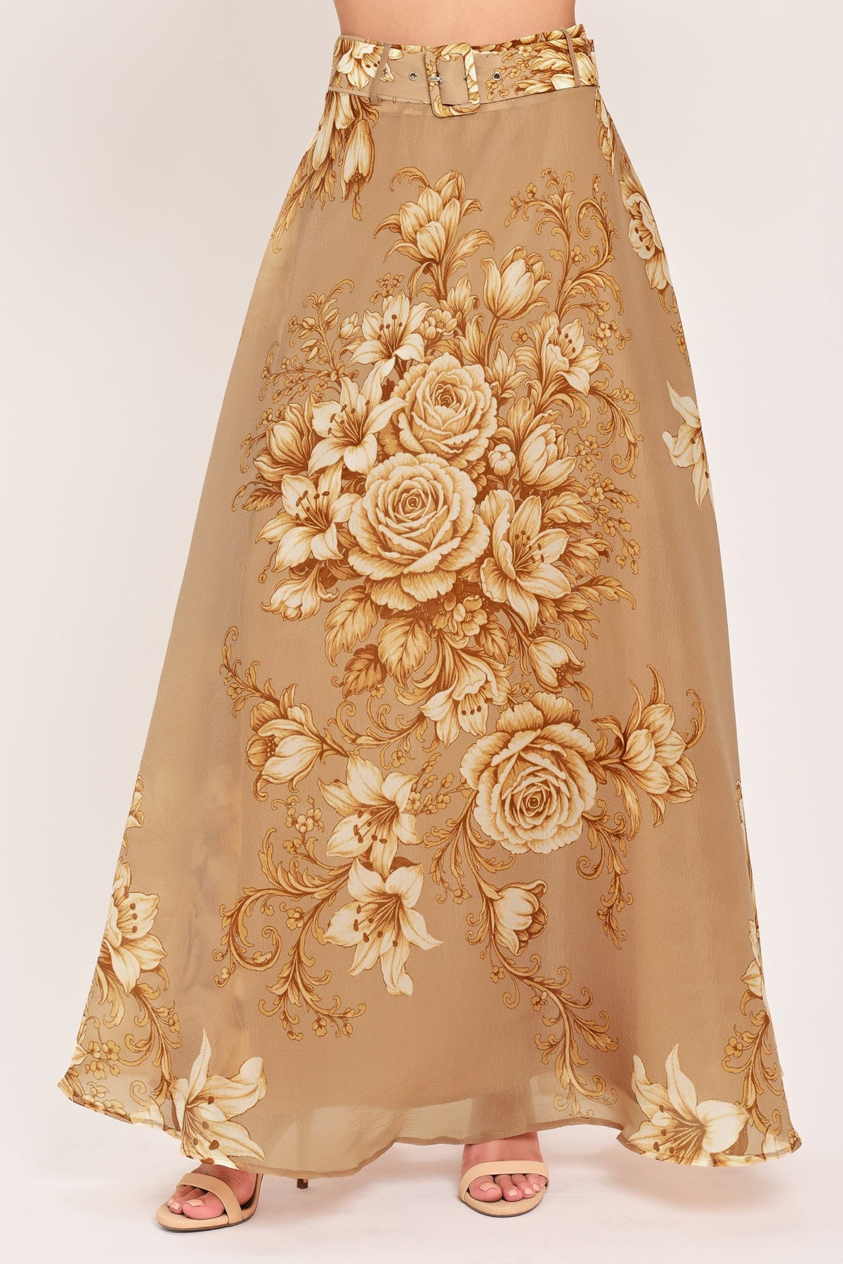 Flying Tomato Moonlit Garden Belted Floral Maxi Skirt