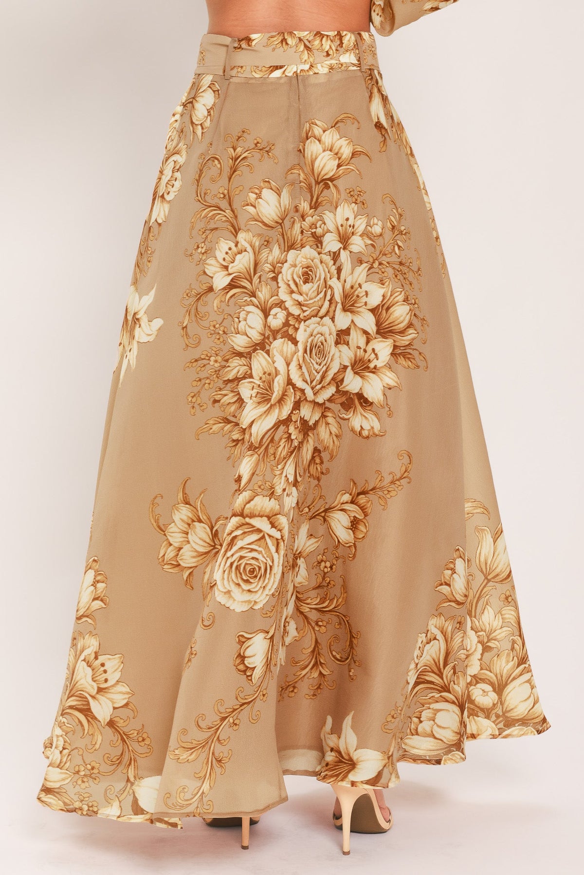 Flying Tomato Moonlit Garden Belted Floral Maxi Skirt