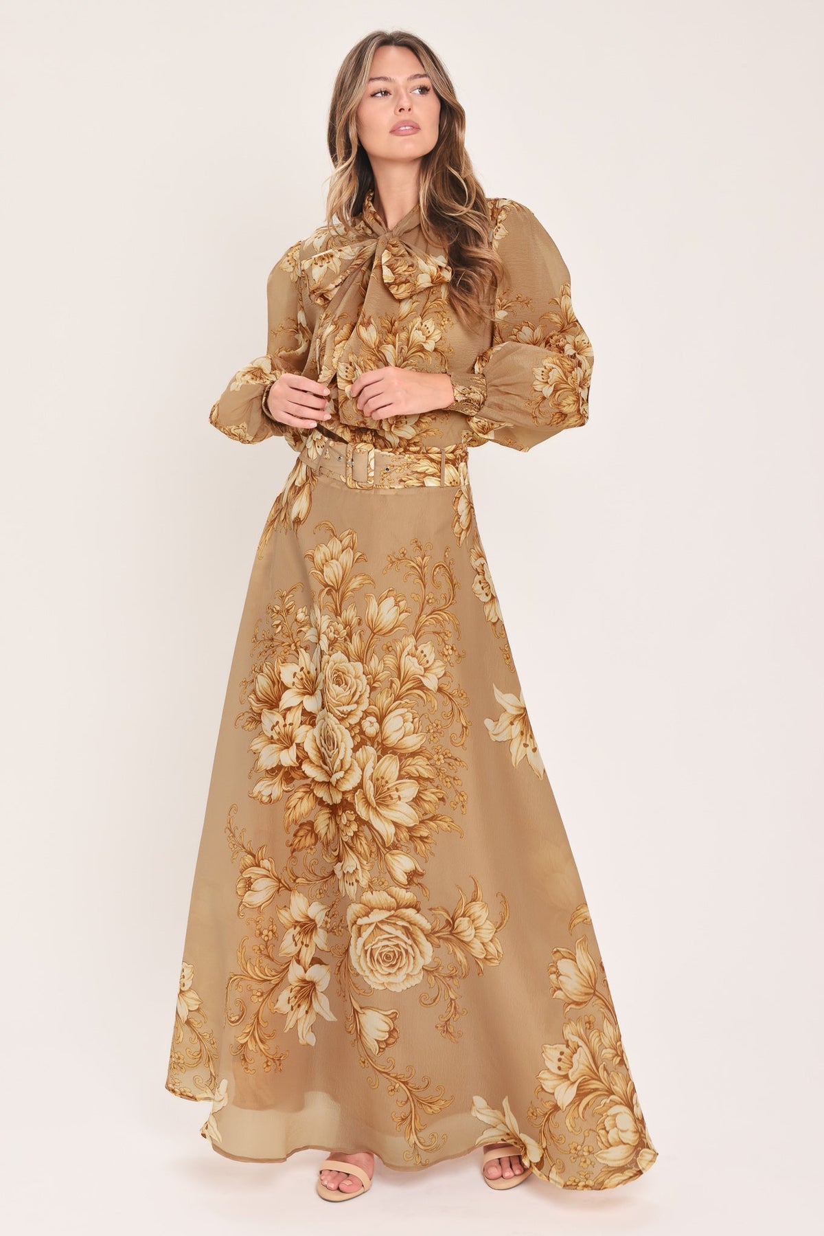 Flying Tomato Moonlit Garden Belted Floral Maxi Skirt