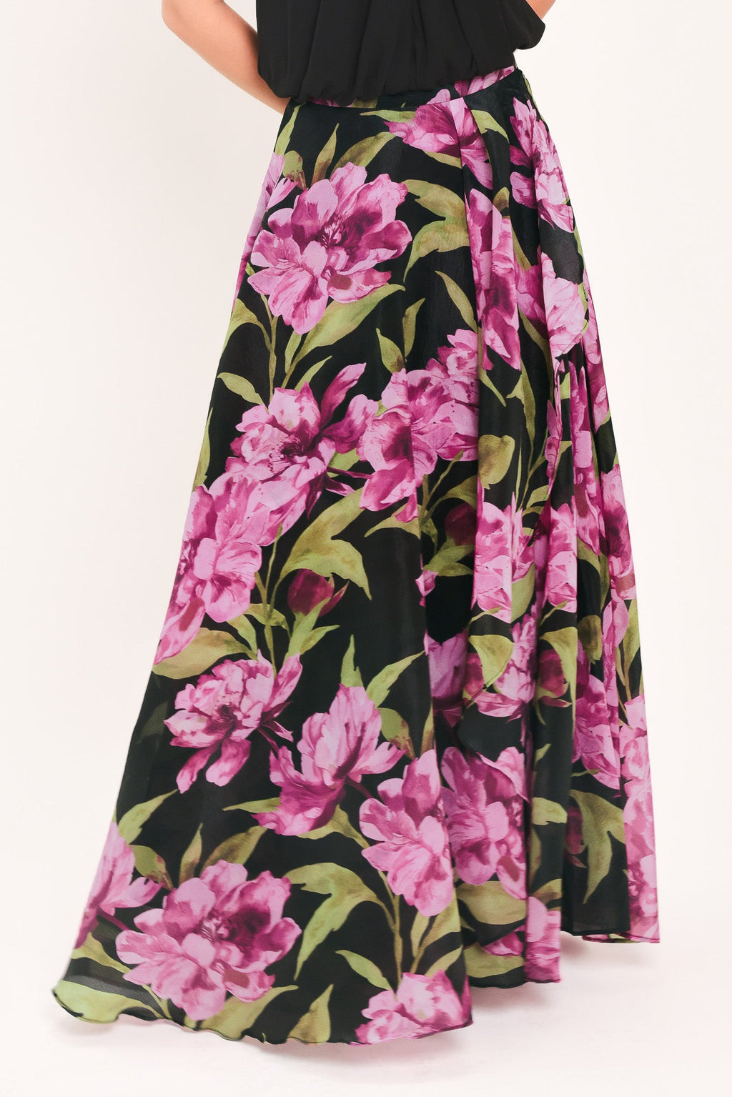 Flying Tomato Noir Garden Black Floral Maxi Skirt