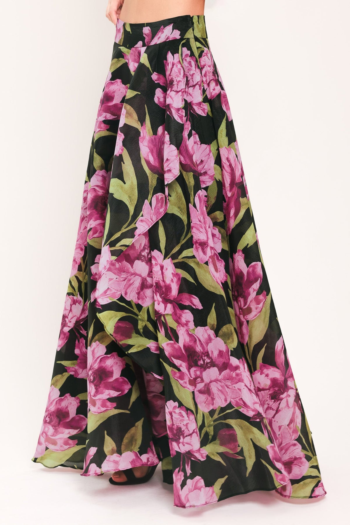 Flying Tomato Noir Garden Black Floral Maxi Skirt
