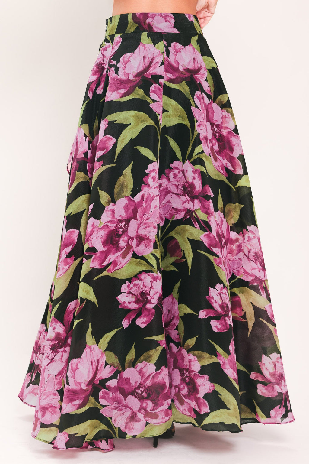 Flying Tomato Noir Garden Black Floral Maxi Skirt
