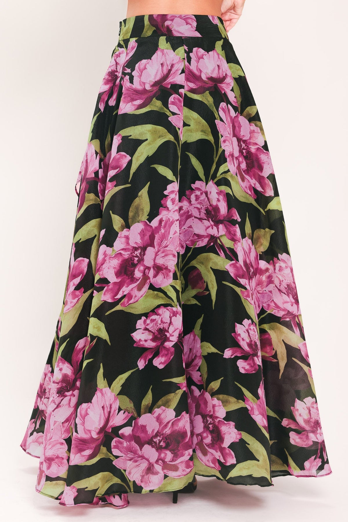 Flying Tomato Noir Garden Black Floral Maxi Skirt