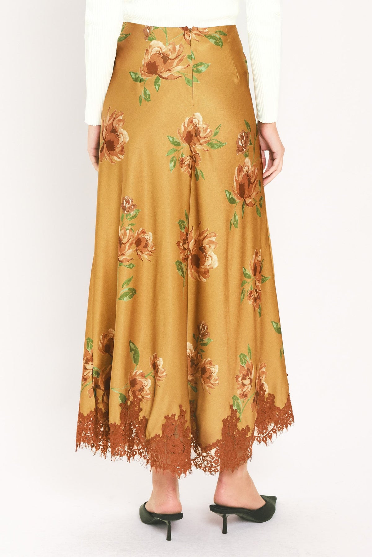 Flying Tomato Countryside Charm Floral Lace-Hem Midi Skirt