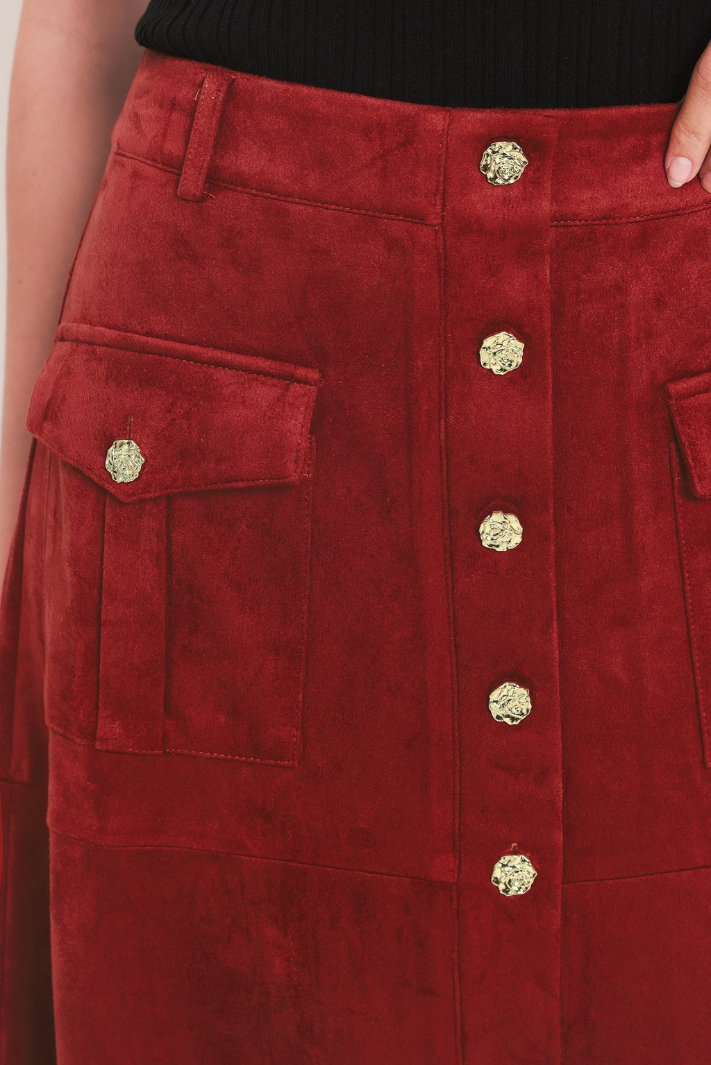 Flying Tomato Rustic Romance Brick Faux Suede Midi Skirt