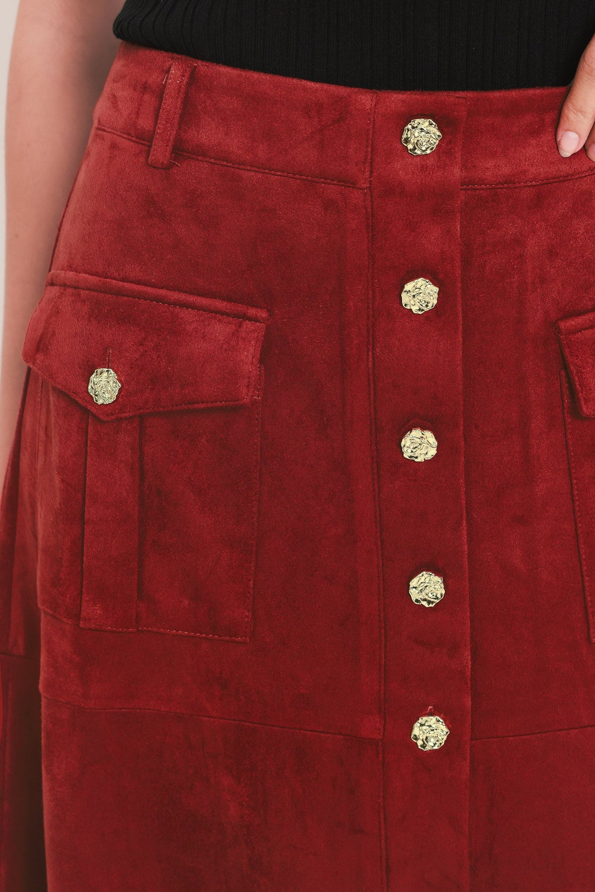 Flying Tomato Rustic Romance Brick Faux Suede Midi Skirt