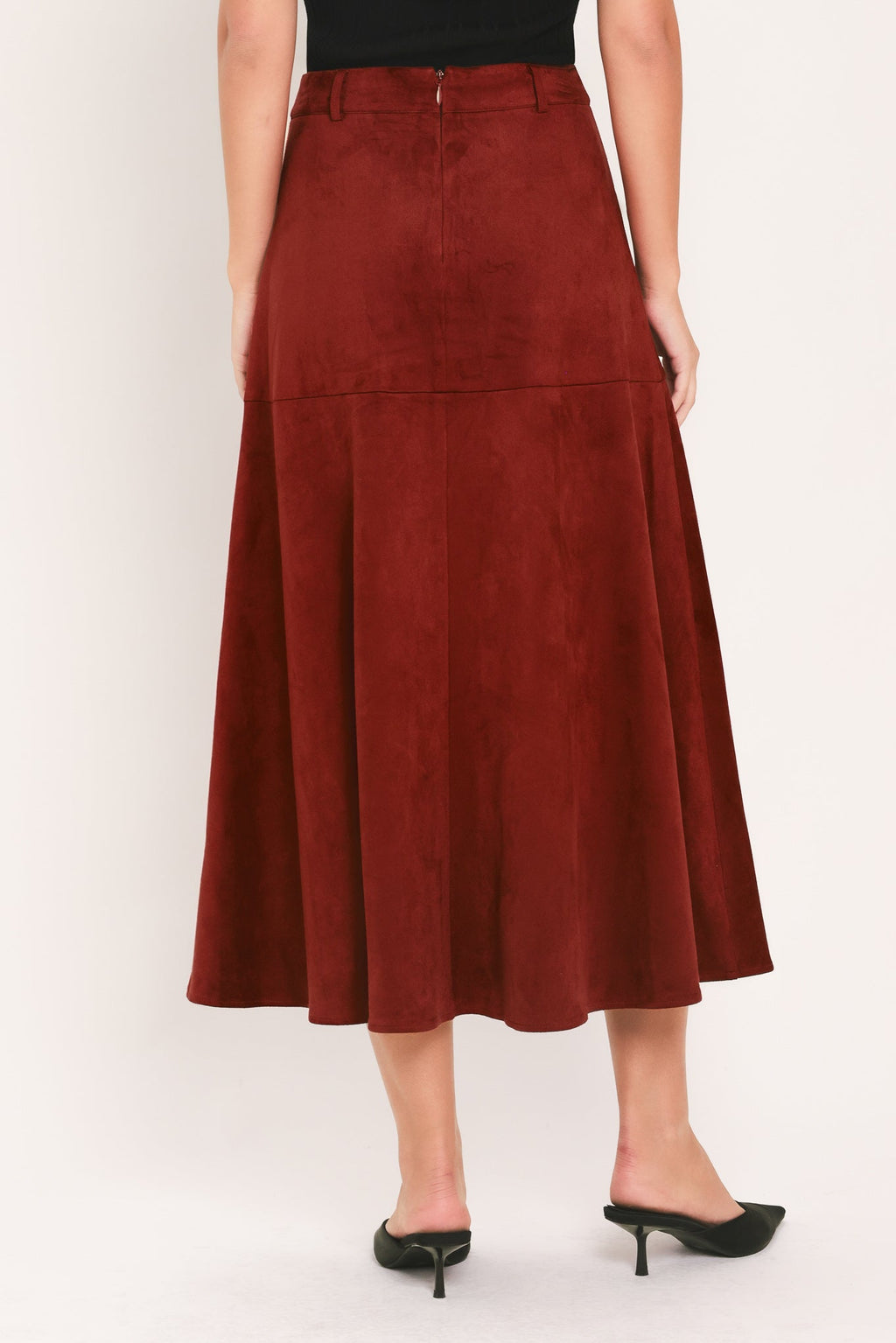 Flying Tomato Rustic Romance Brick Faux Suede Midi Skirt