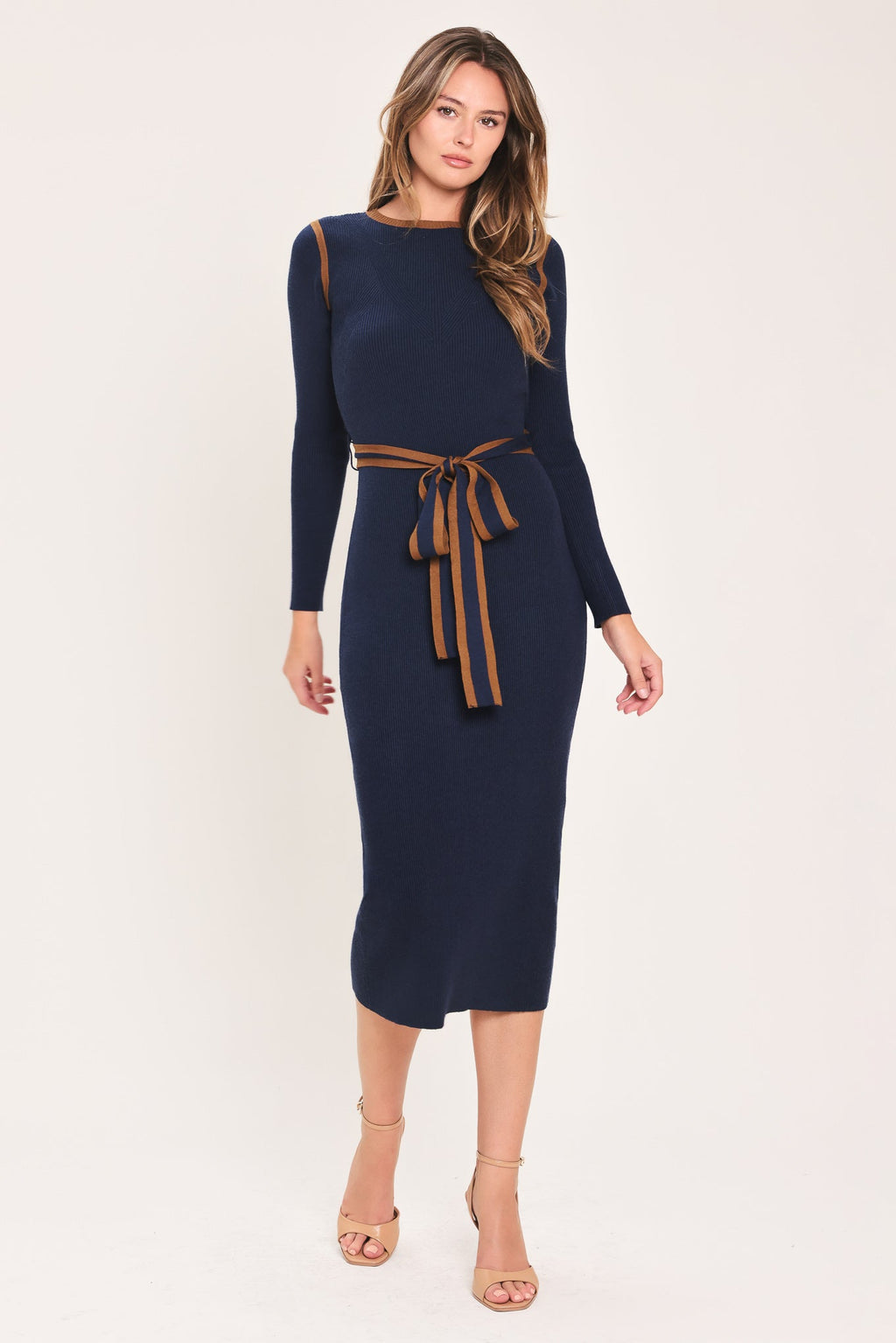 Flying Tomato Cozy by Design Navy Belted Sweater Midi Dress