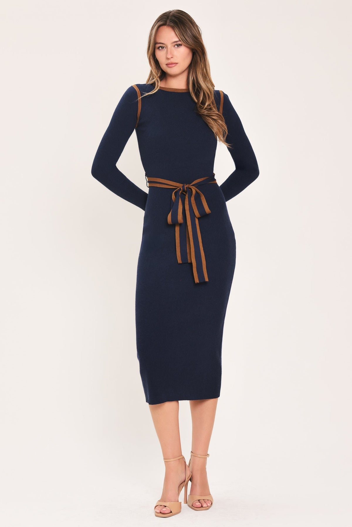 Flying Tomato Cozy by Design Navy Belted Sweater Midi Dress