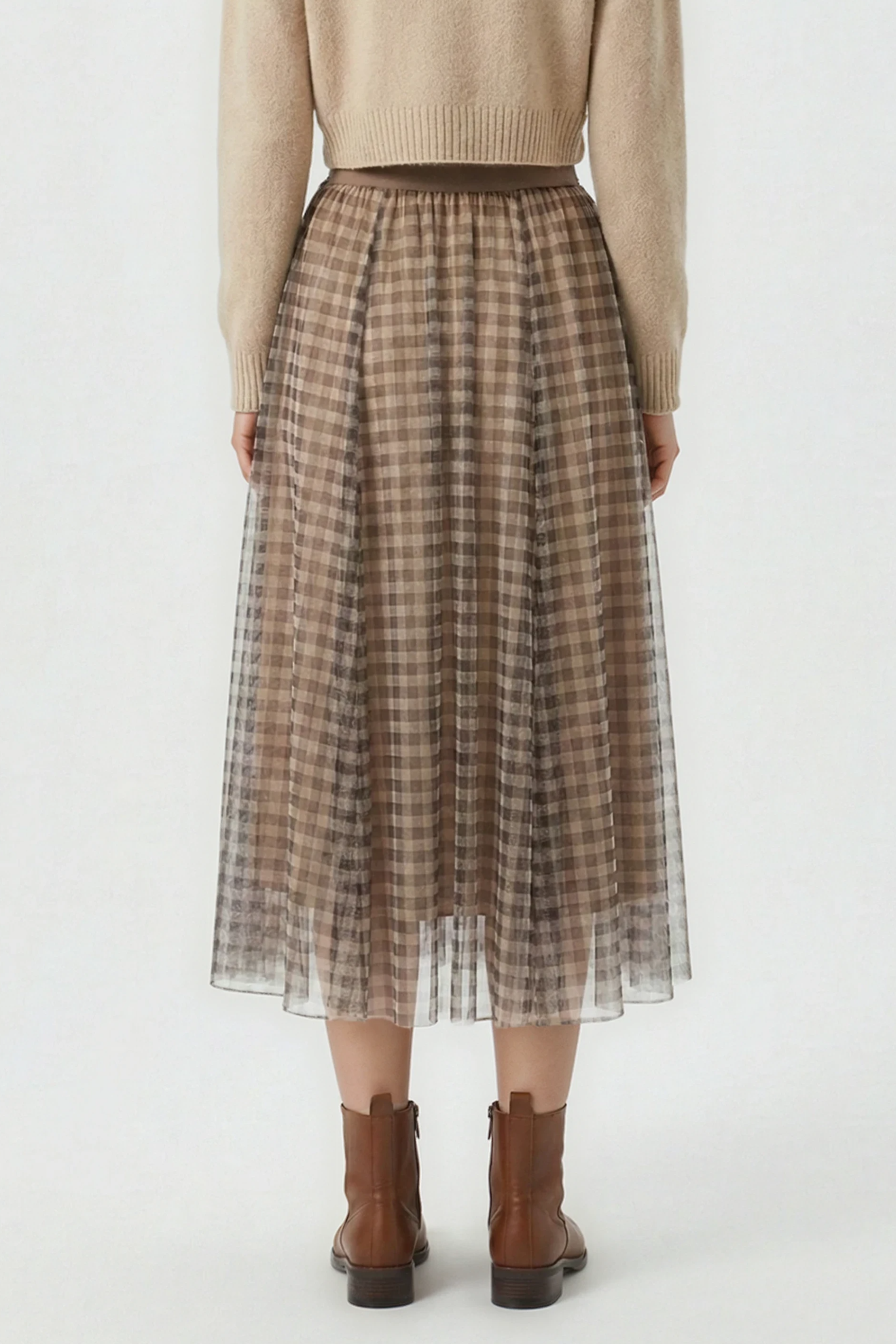 Miss Sparkling Plaid Tulle Midi Skirt