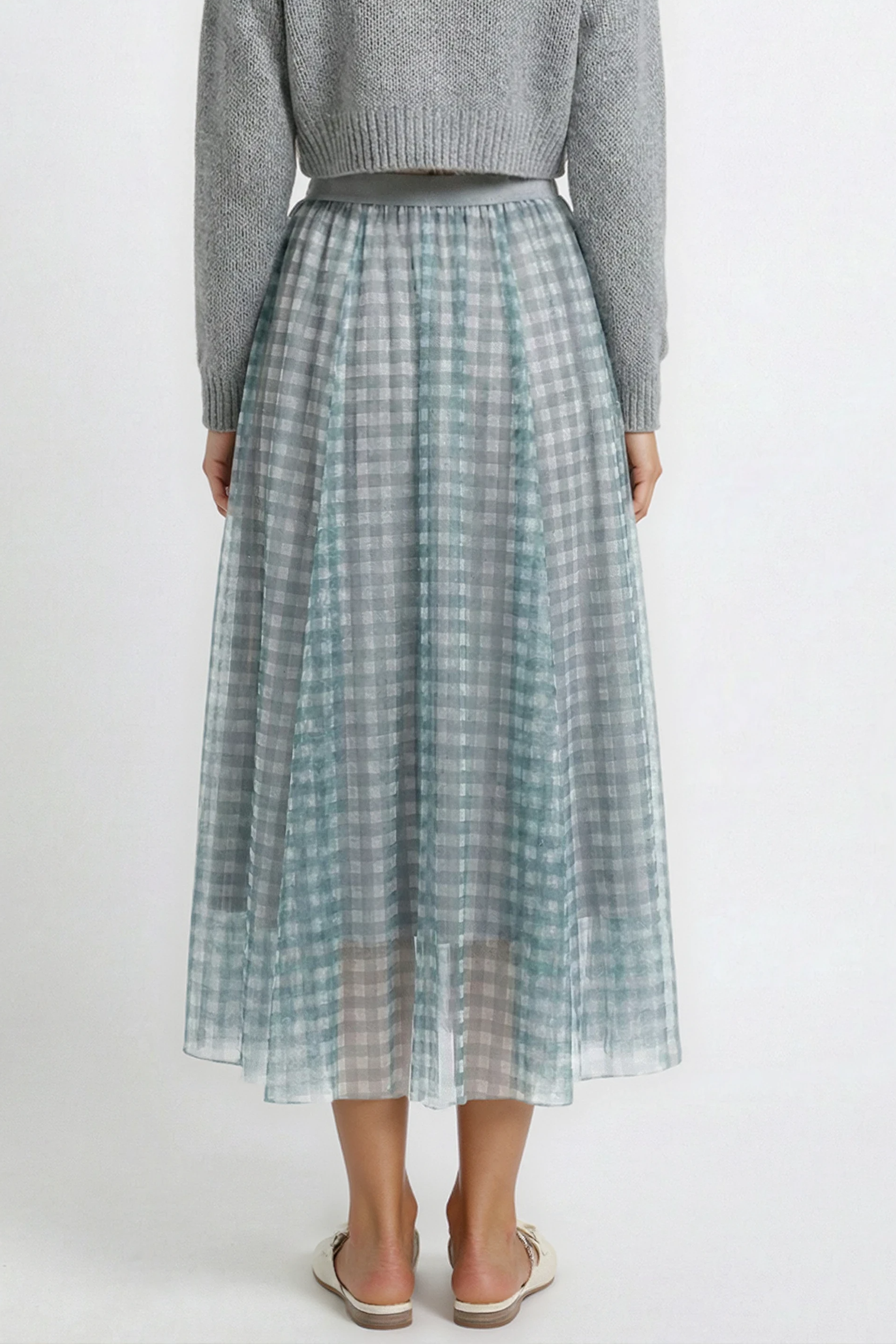Miss Sparkling Plaid Tulle Midi Skirt