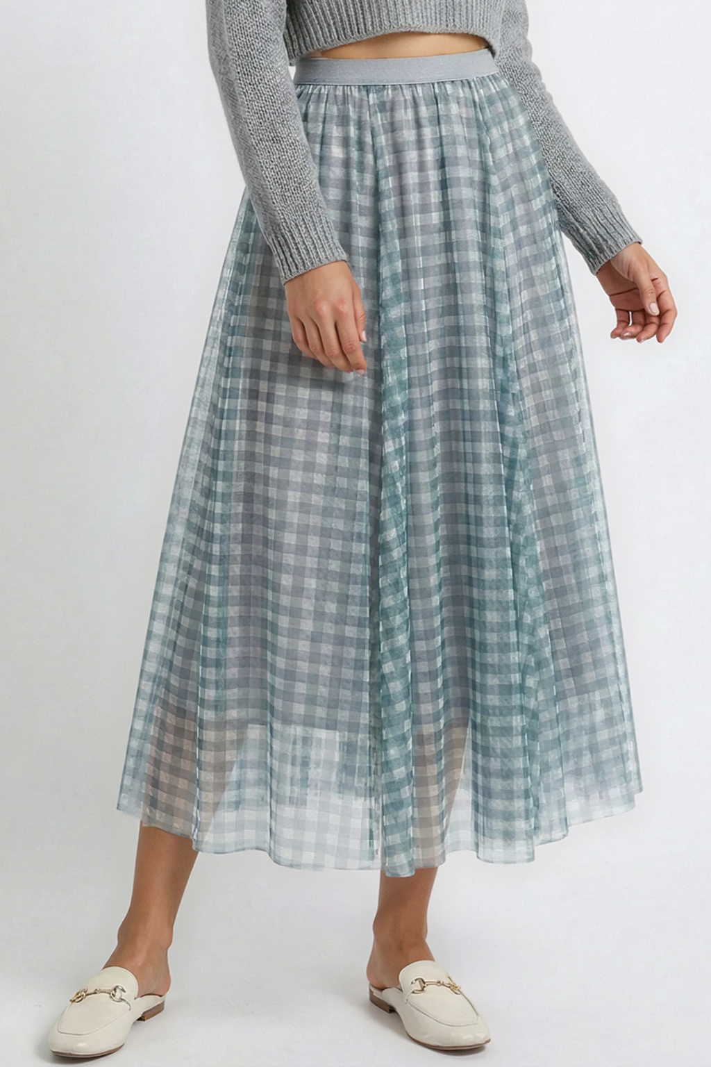 Miss Sparkling Plaid Tulle Midi Skirt