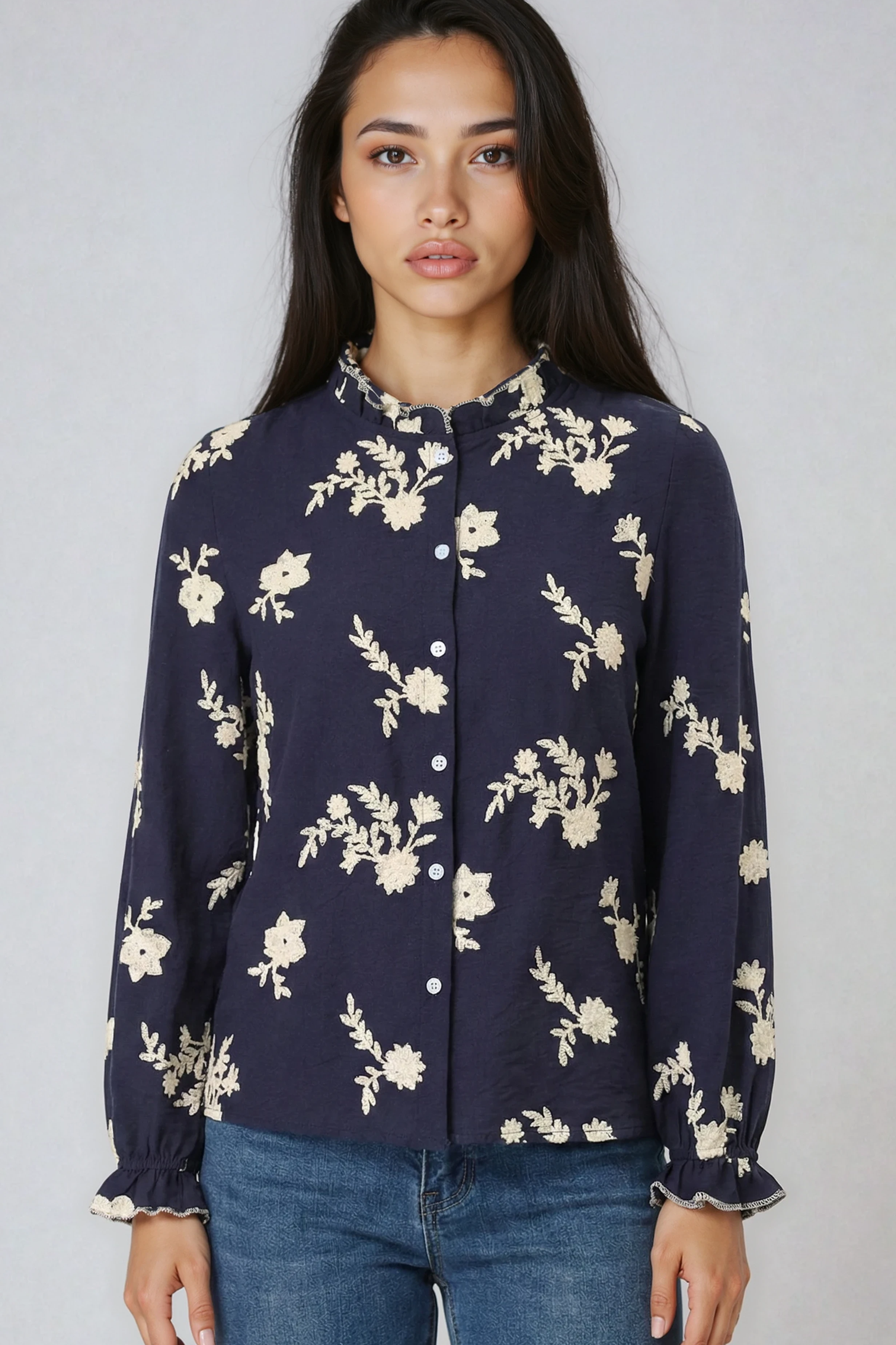 Miss Sparkling Women's Floral Embroidered  Blouse
