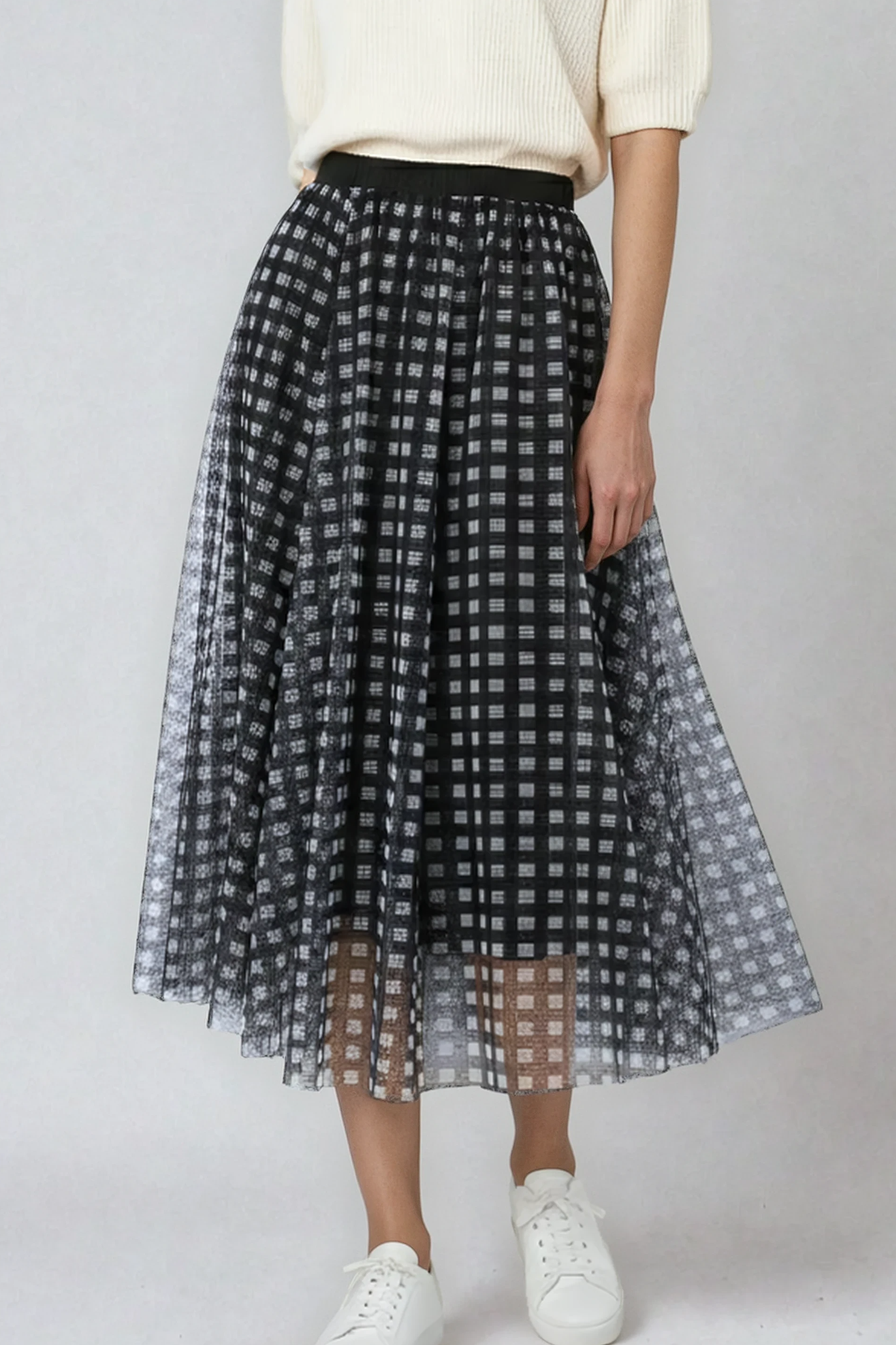 Miss Sparkling Plaid Tulle Midi Skirt