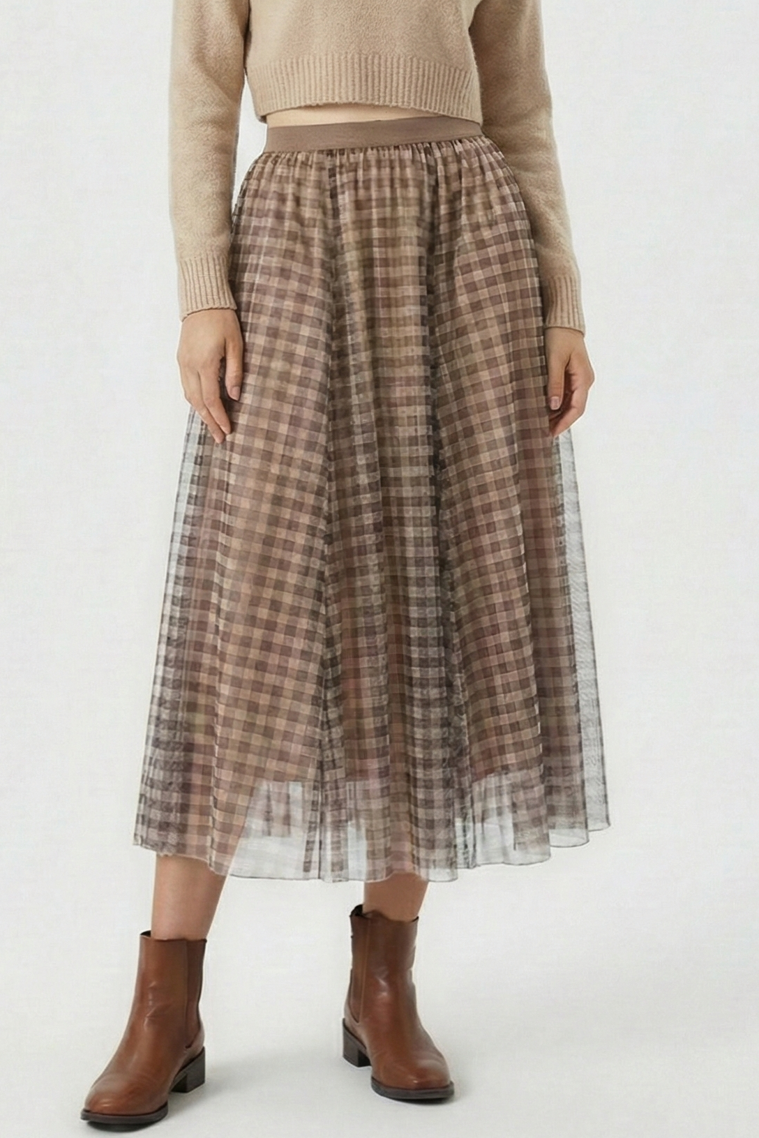 Miss Sparkling Plaid Tulle Midi Skirt