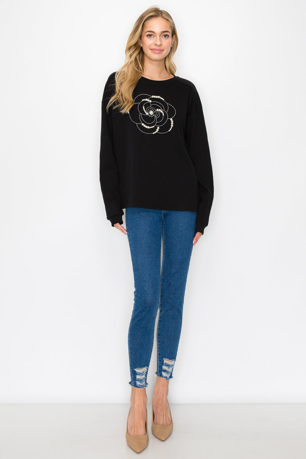 Rachel Top with Embroidery & Pearls