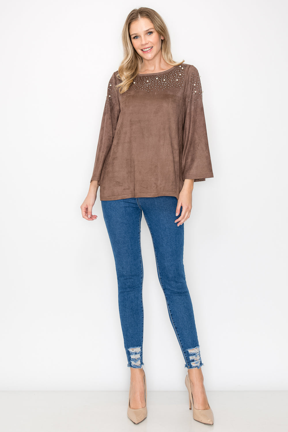 Annie Suede Top with Pearls