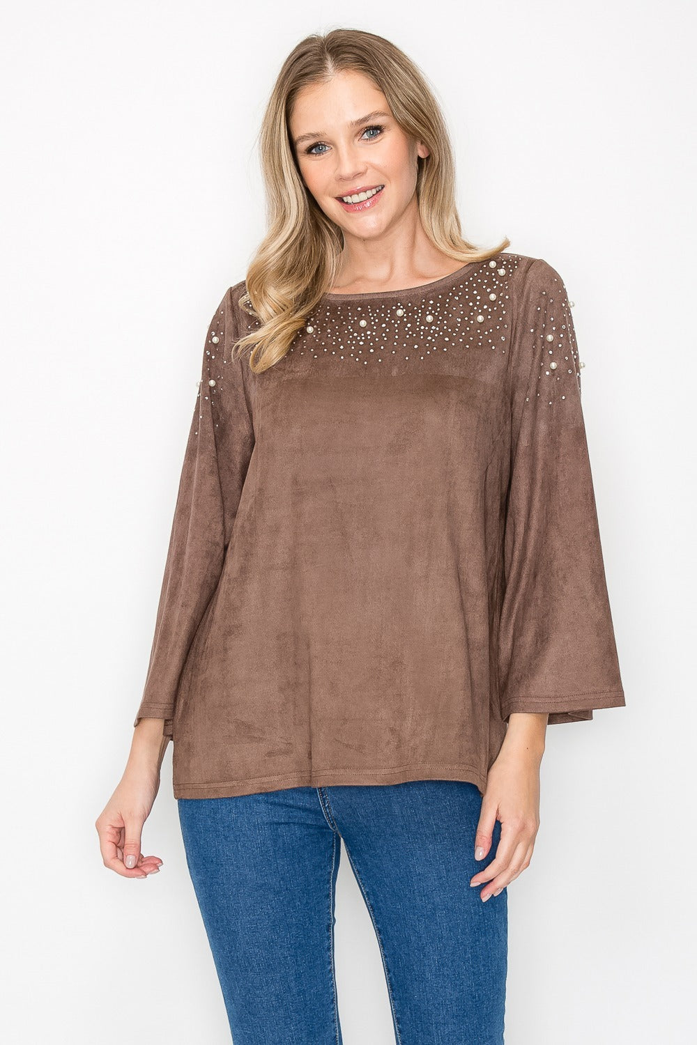 Annie Suede Top with Pearls