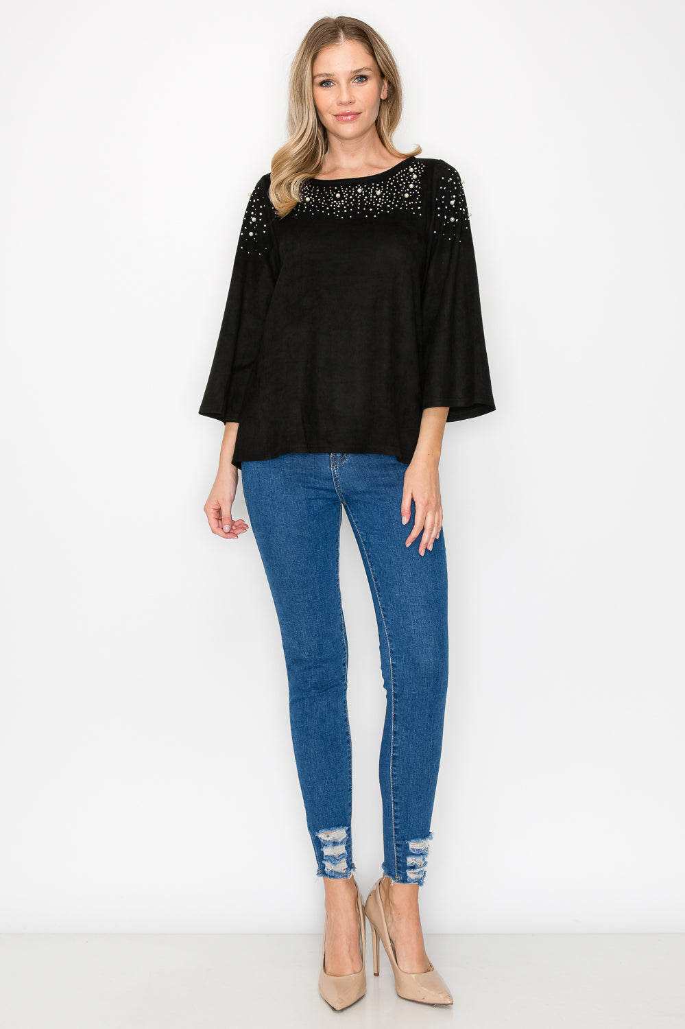 Annie Suede Top with Pearls