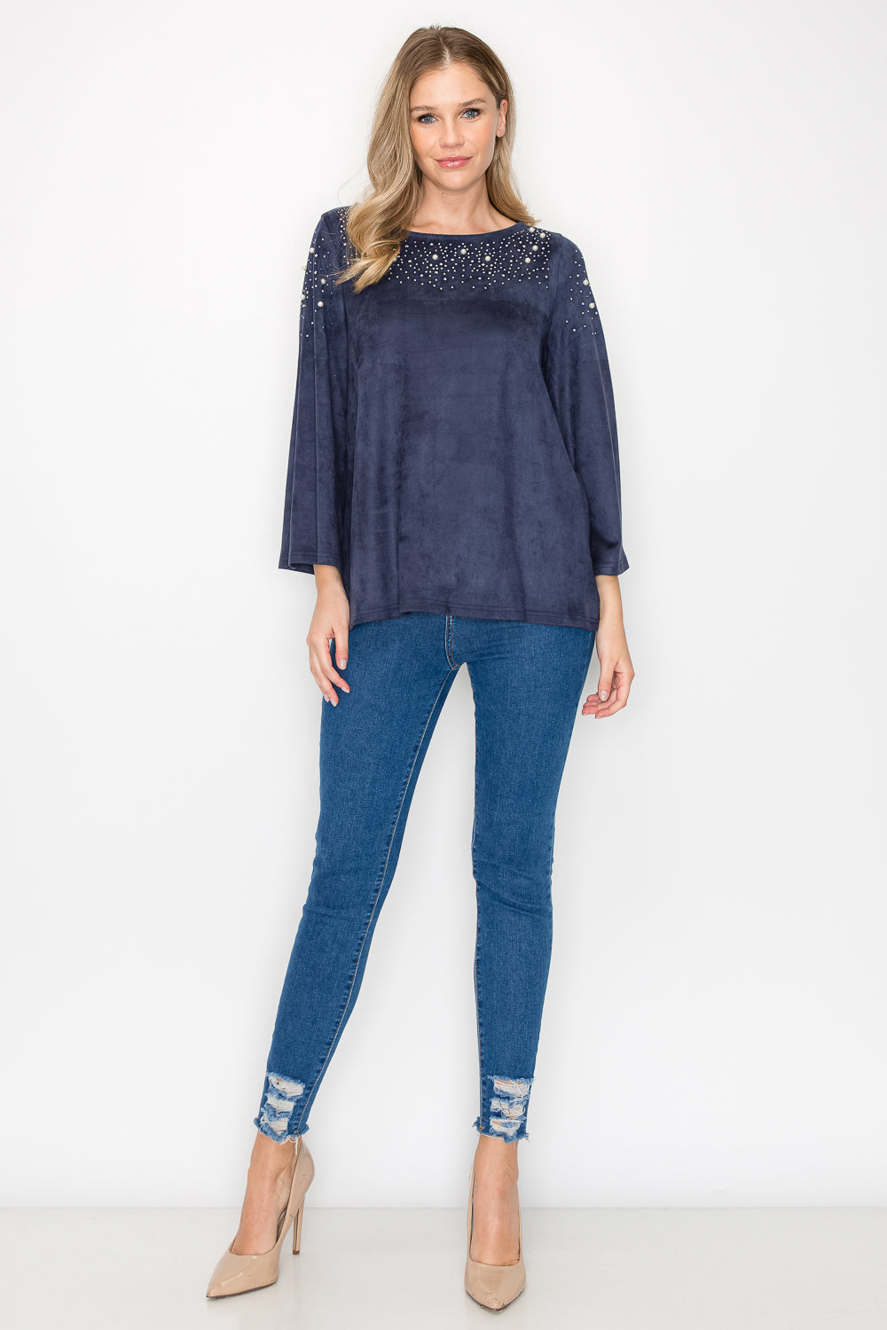 Annie Suede Top with Pearls