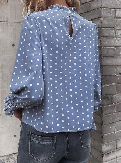 Miss Sparkling Polka Dot Print Lantern Sleeve Blouse