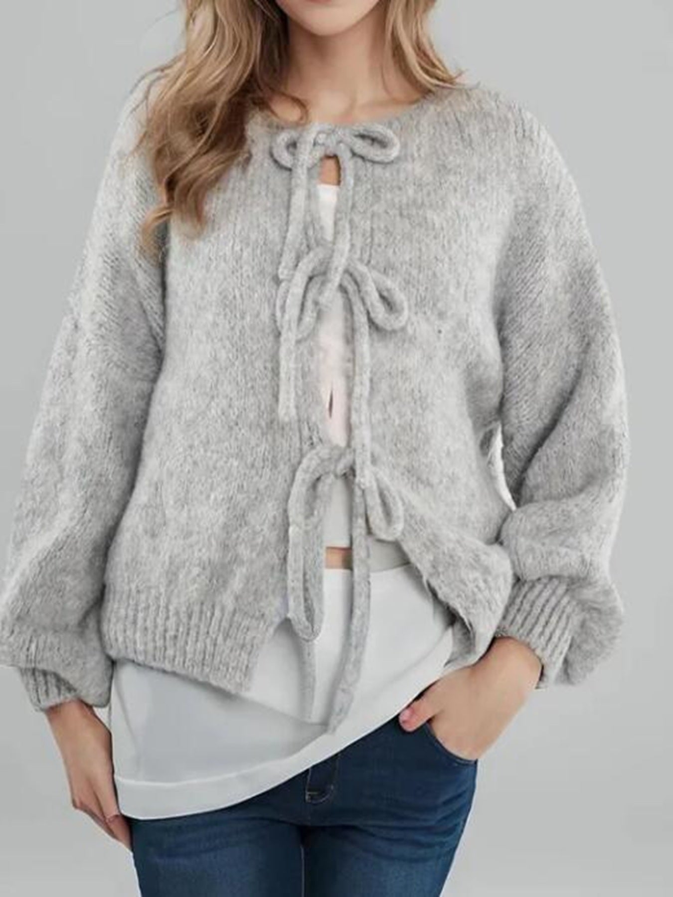 Miss Sparkling V-neck Front Tie Cardigan