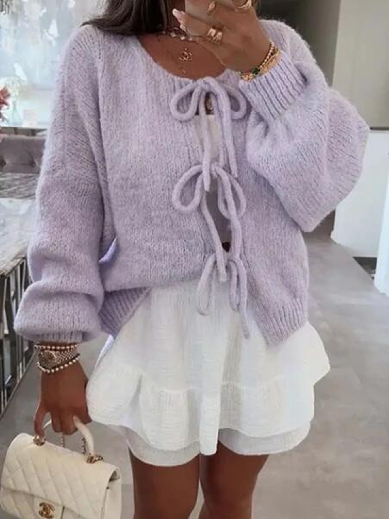 Miss Sparkling V-neck Front Tie Cardigan