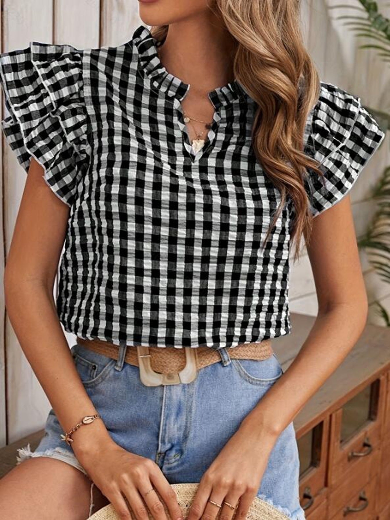 Miss Sparkling Gingham Blouse