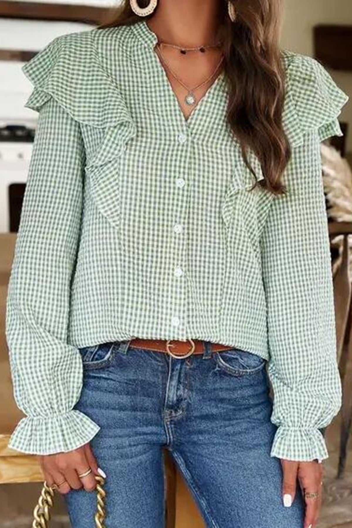 Miss Sparkling Plaid Long Sleeve Top