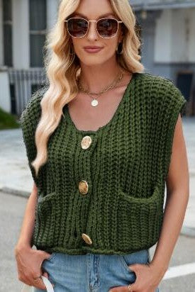 Miss Sparkling Sleeveless Knit Cardigan Vest
