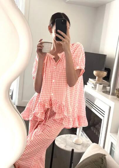 Miss Sparkling Gingham Two Piece Lounge Set