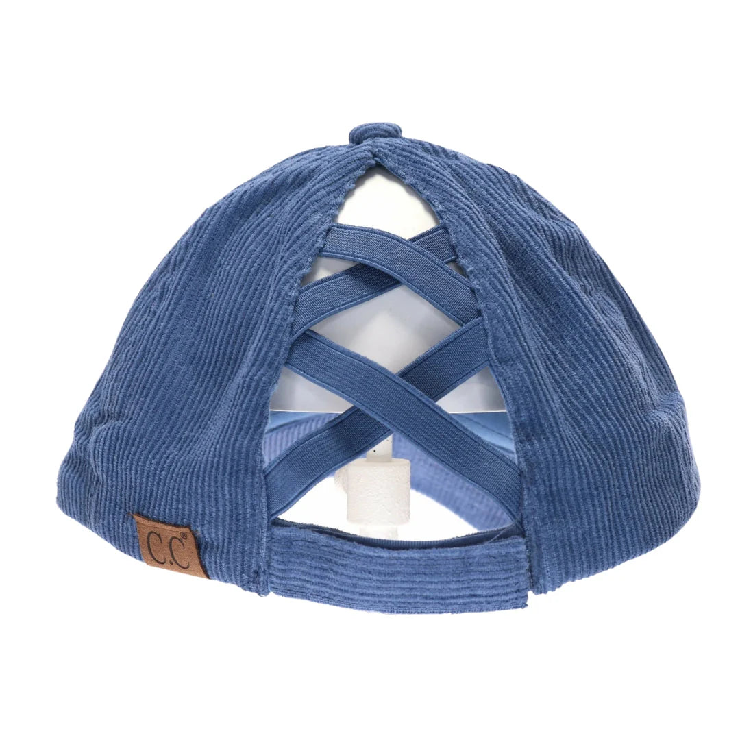 Corduroy Criss Cross High Pony CC Ball Cap