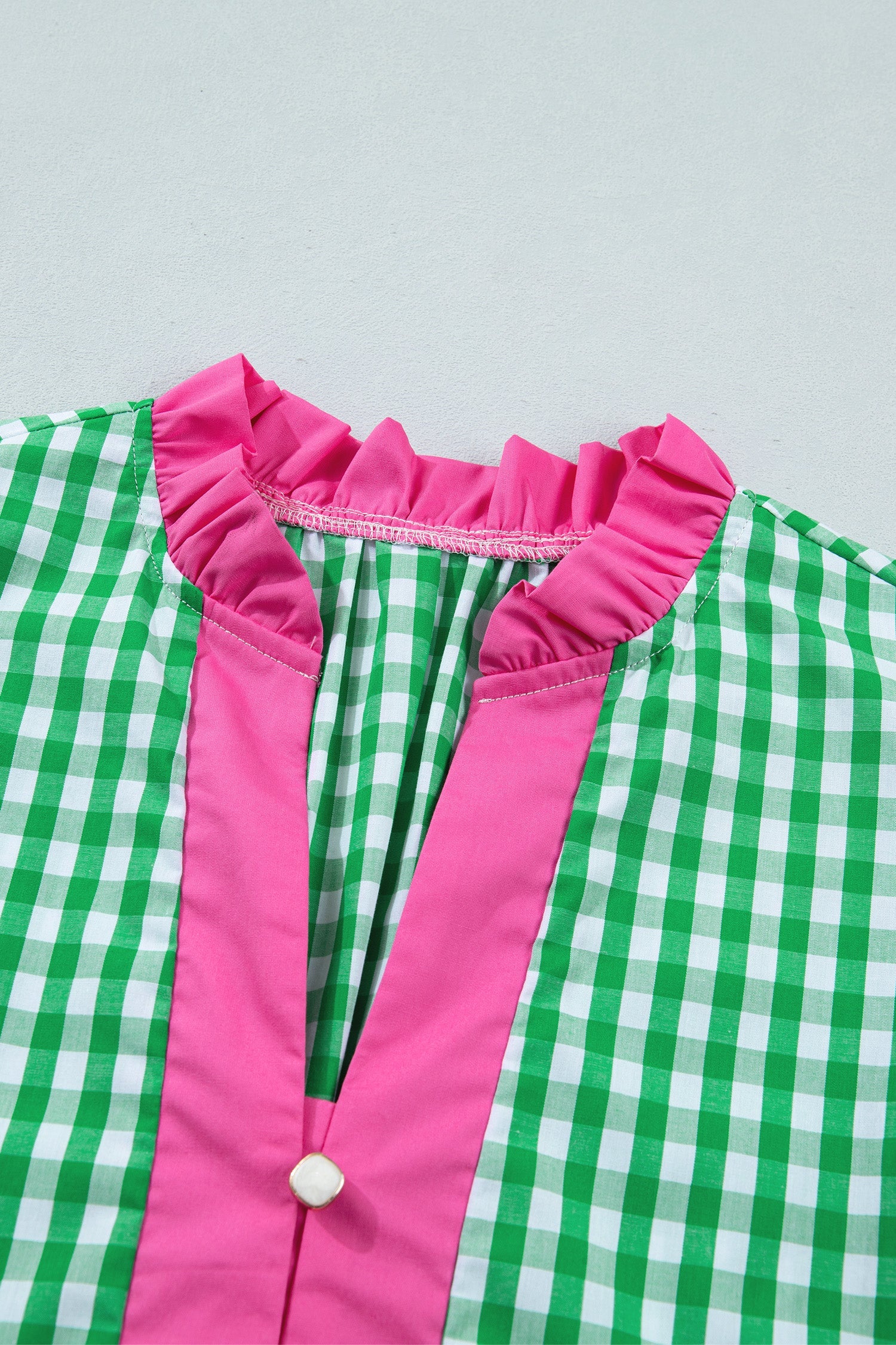 Gingham Colorblock Ruffle Sleeve Midi Dress