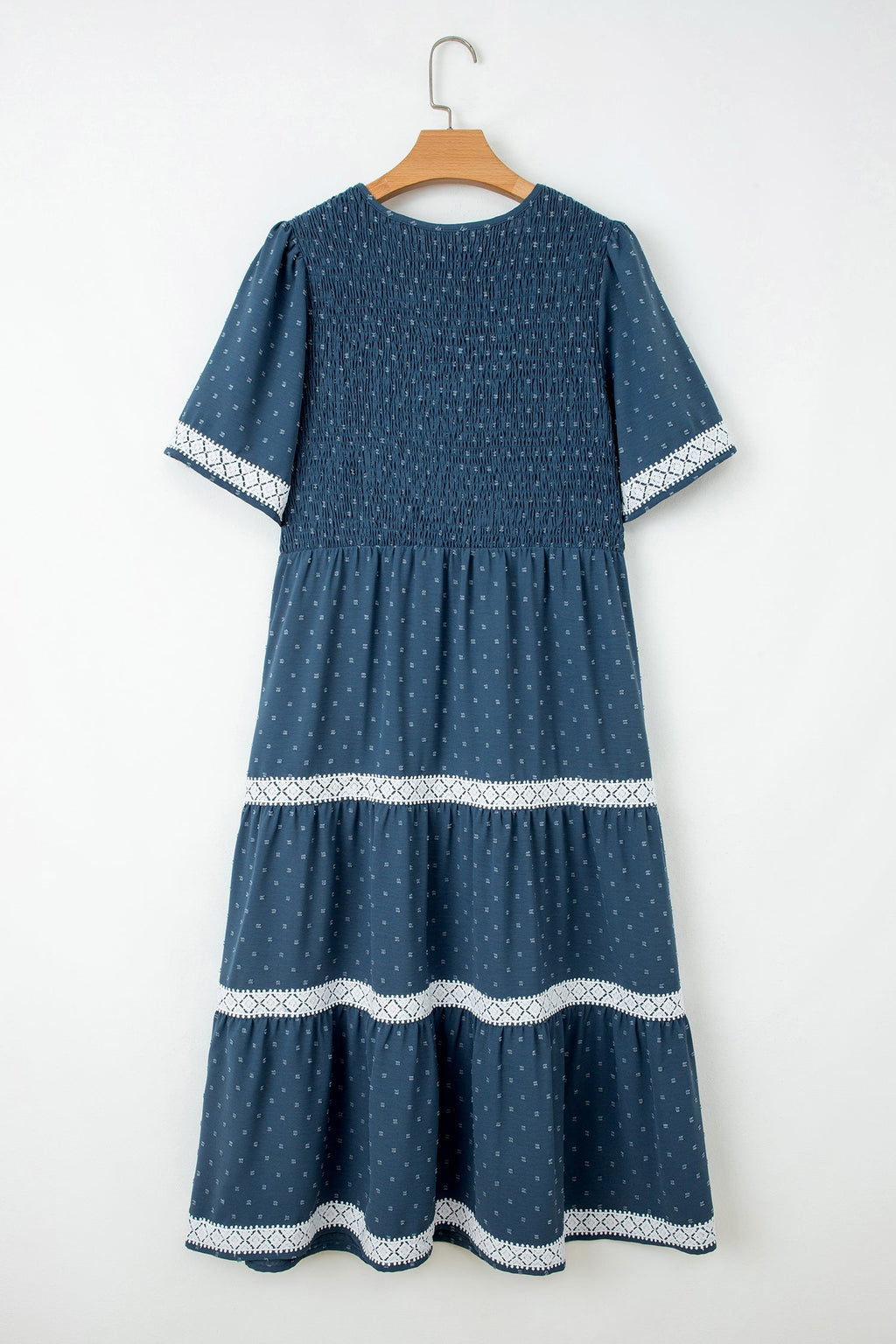 Plus Size Swiss Dot Lace Trim Flared Midi Dress