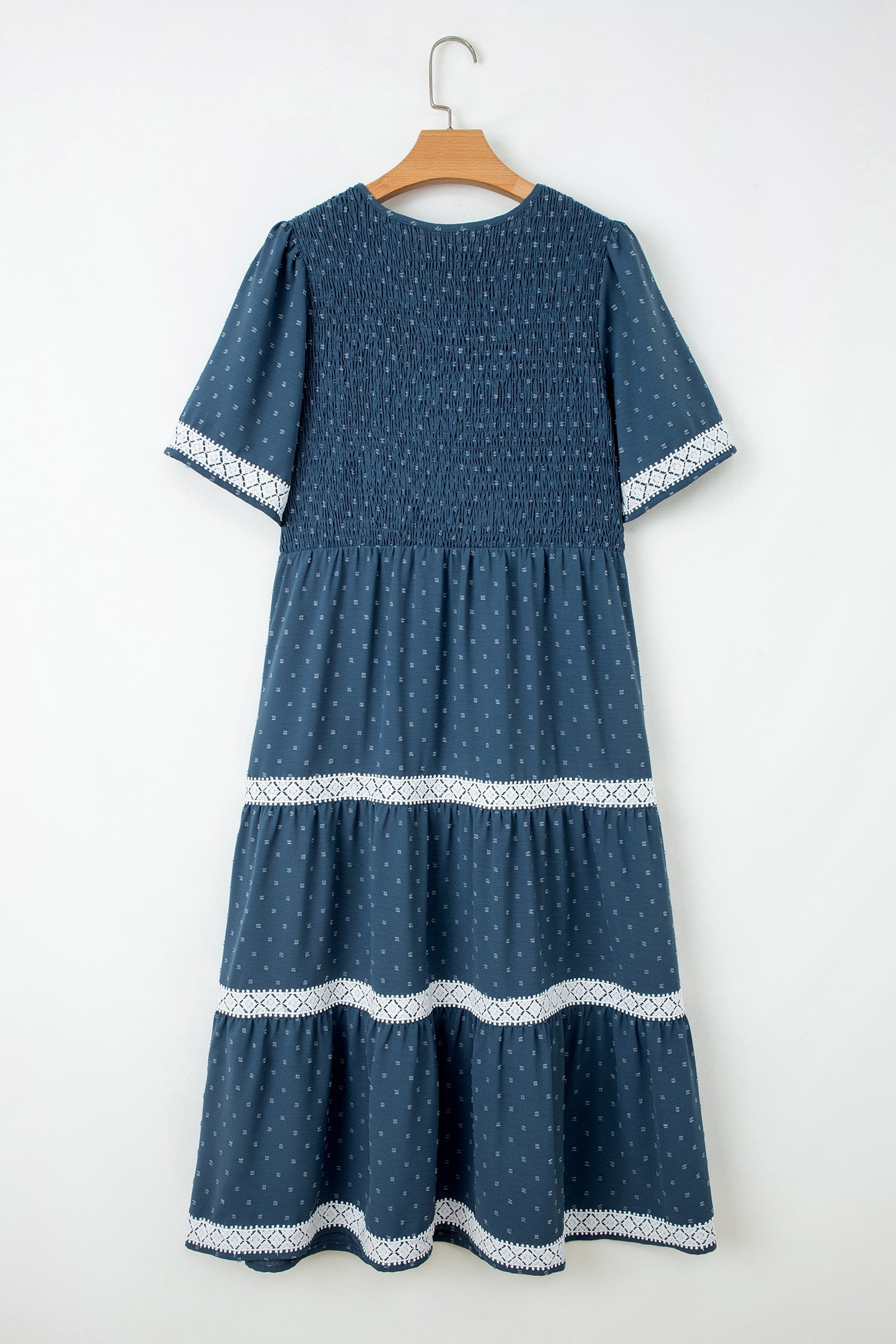 Plus Size Swiss Dot Lace Trim Flared Midi Dress