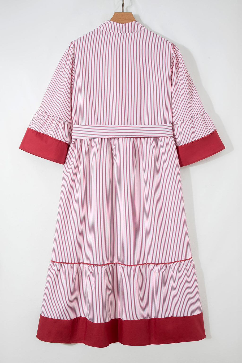 Plus Size Pinstripe Ruffle Hem Midi Dress