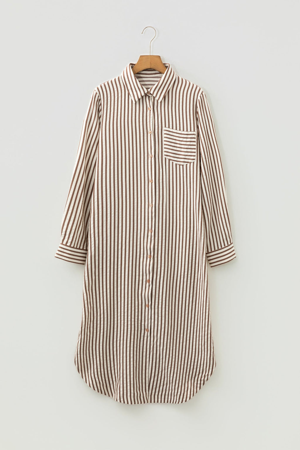 Stripe Textured 3/4 Sleeve Split Hem Midi Dress