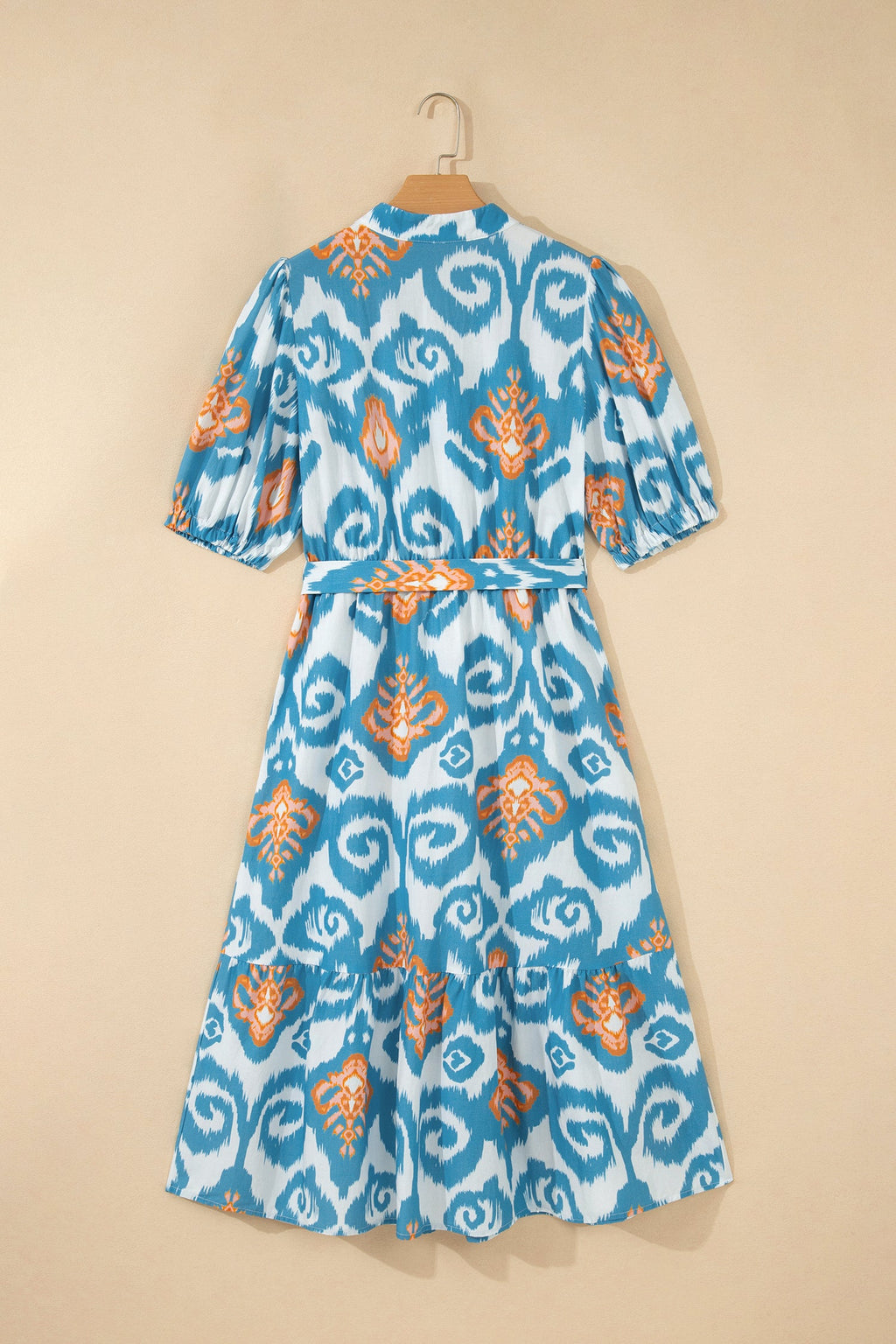 Floral Boho Puff Sleeve Ruffle Hem Midi Dress